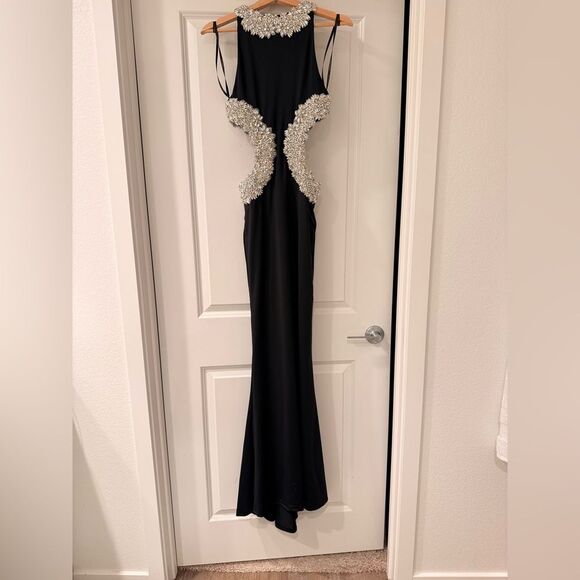 NWOT BRONX AND BANCO Camila Black Rhinestone Cutout Gown - Picture 6 of 16